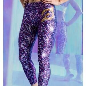 TEREZ x Peloton Purple Sequin Leggings Speckles High Waist Waistband Pull On M